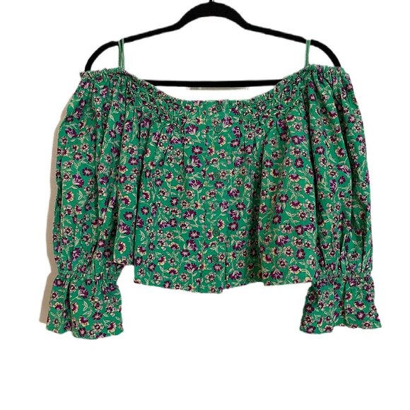 Free People James Smock Top Blouse in Floral Green Size XS - Picture 2 of 5